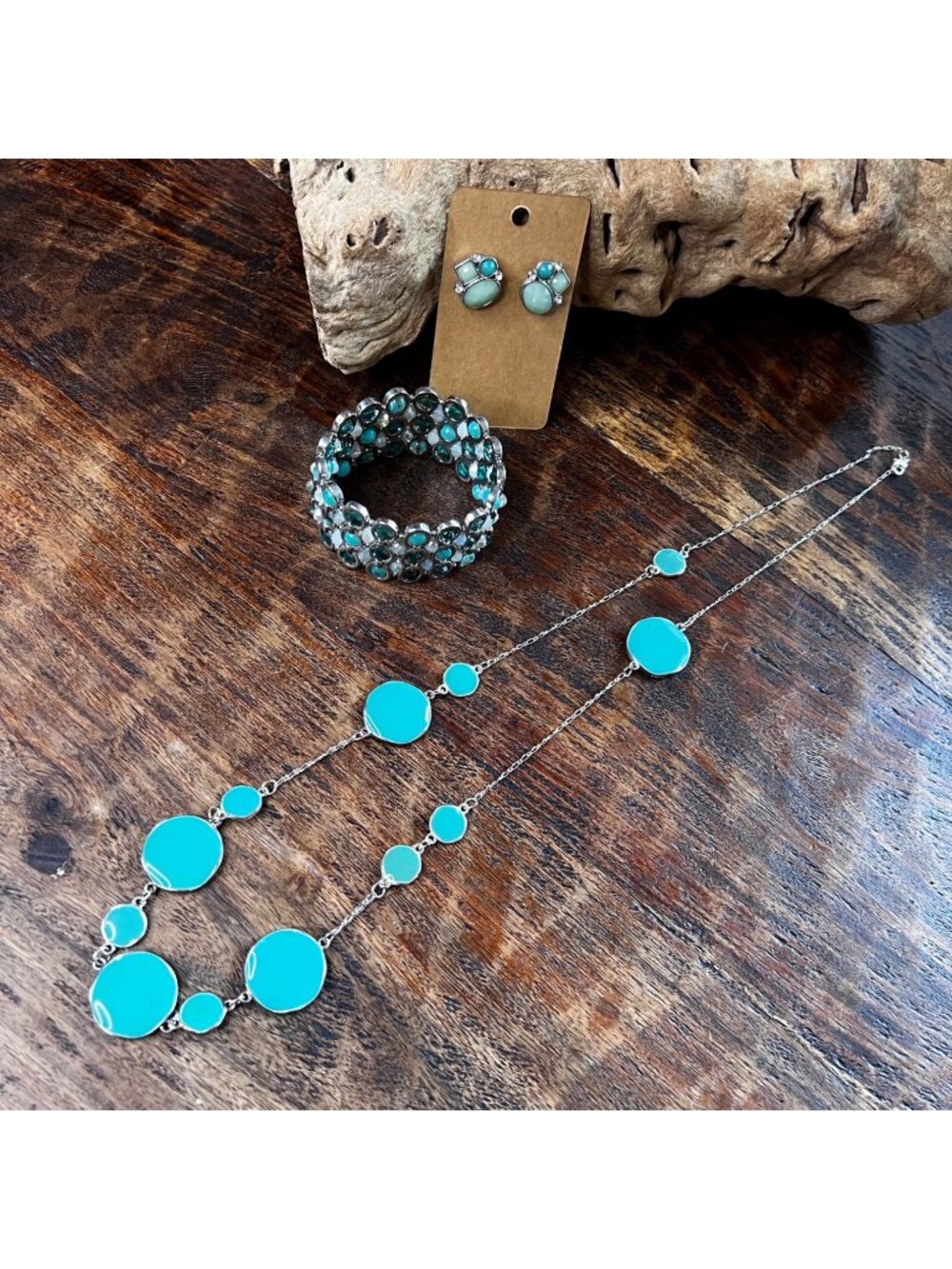 Three Peice Boutique Jewelry Set Sea Glass Colors